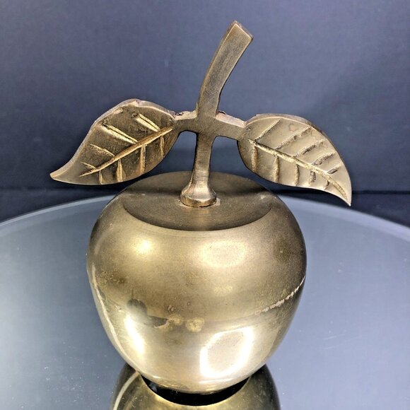 Brass Apple Bell Unpolished Natural Patina Home Decor School Teacher Gift IN - Picture 1 of 12